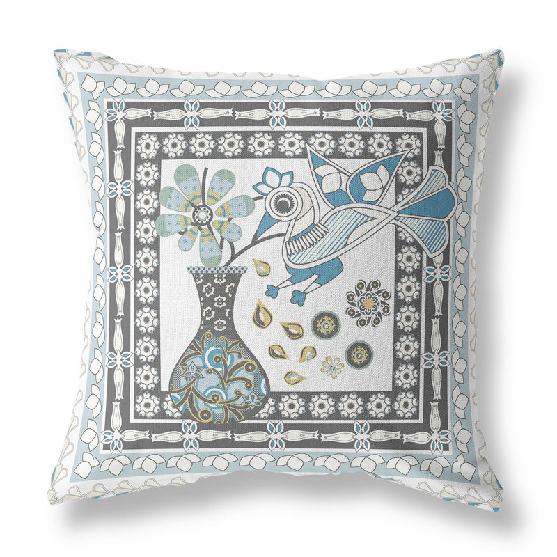 Coussin décoratif à motif floral 20 po x 20 po, Gris / blanc