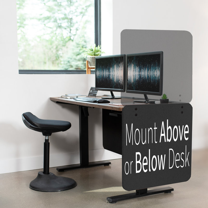 Dark Gray 24 x 24 Inch PET Clamp-On Desk Privacy Panel