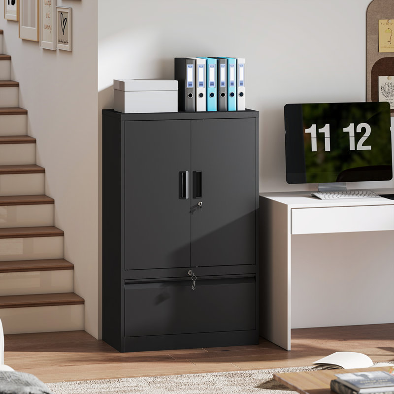 Armoire de rangement en métal avec tablette réglable, classeur, noir, Noir