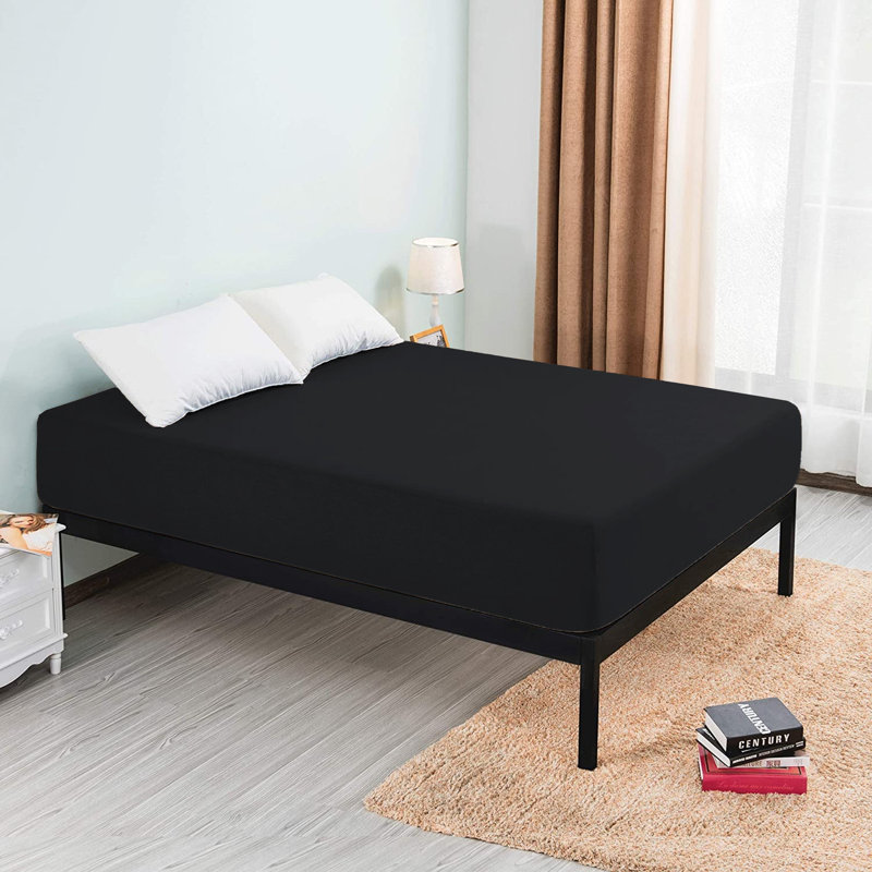 Microfiber Brushed Deep 40cm Fitted Bed Sheet, Black, Kingsize (5')