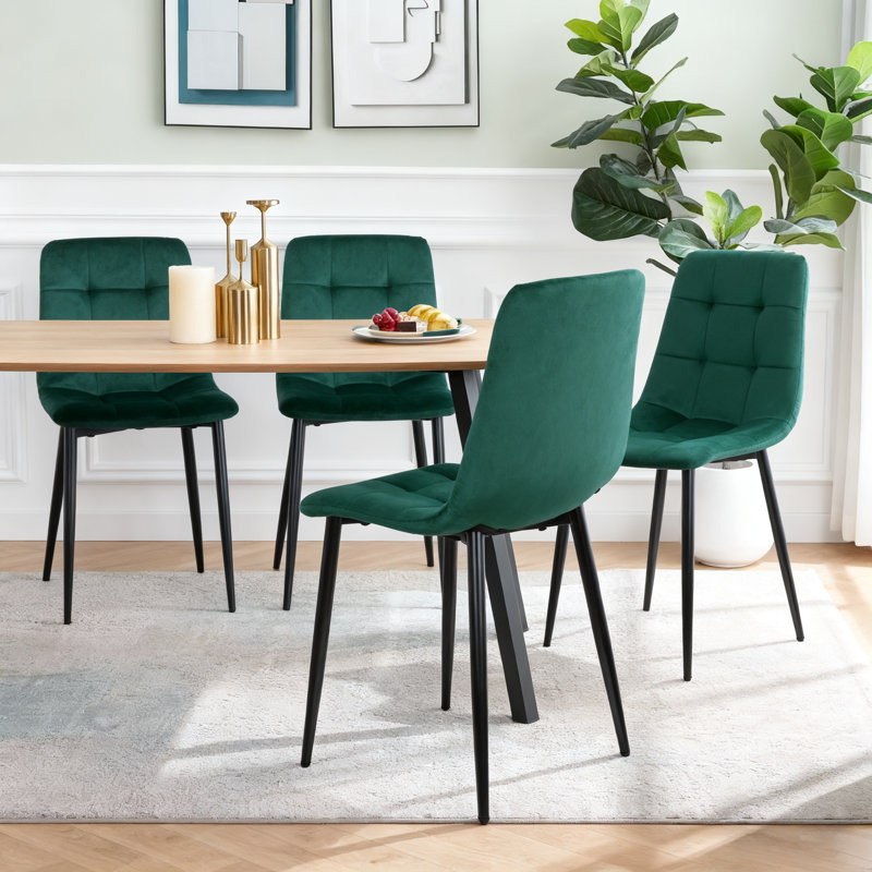 Chaises de salle à manger rembourrées modernes avec siège rembourré et pieds en métal, ensemble de 4, Vert