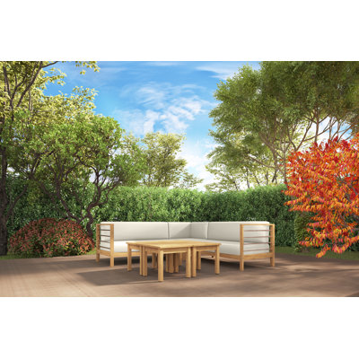 Leon 7-piece Teak Outdoor Sectional Deep Seating Set with Sunbrella Cushions