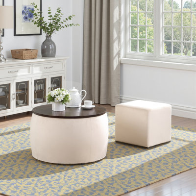 Ensemble de tables basses rondes avec espace de rangement et tabouret pour salon