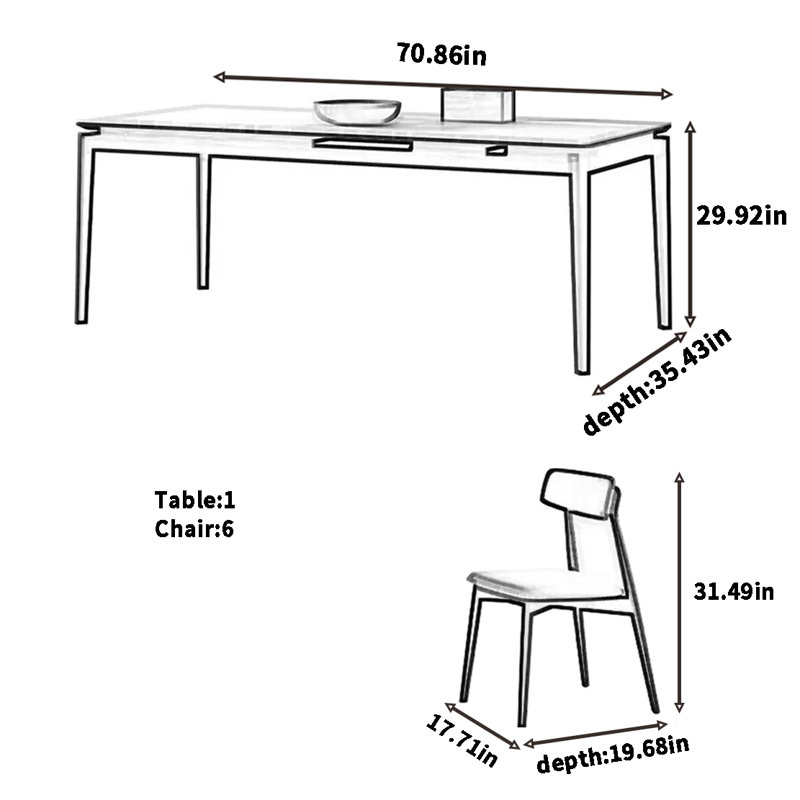 Simple combinaison de table et de chaises en bois de cire blanche
