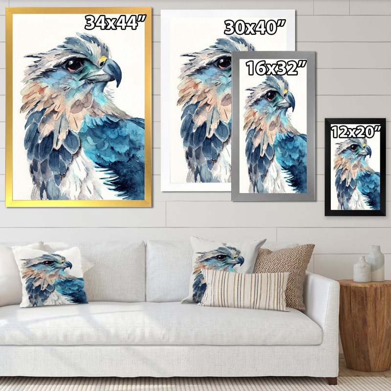 Portrait d'un aigle bleu - peinture sur toile, H 44 po x l 34 po, Encadrement doré
