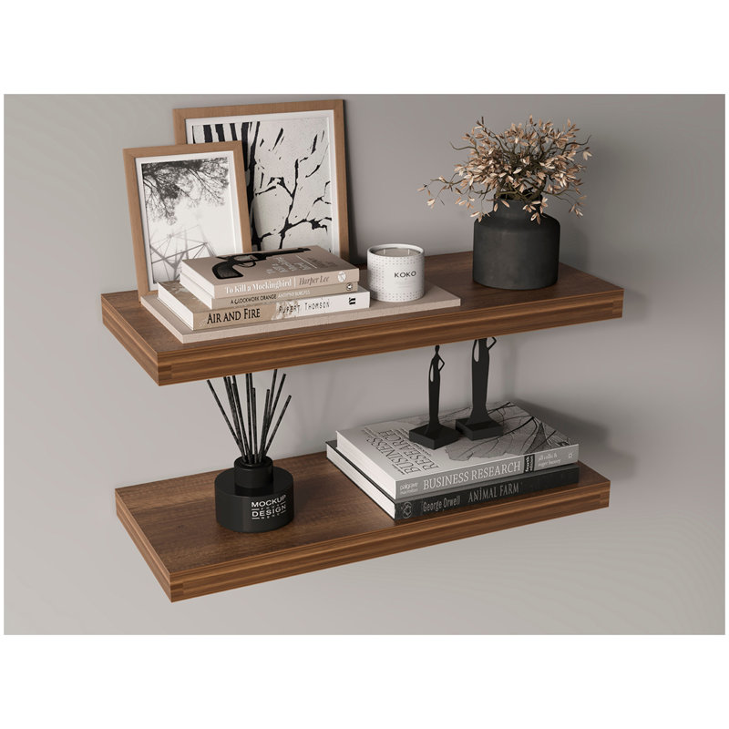 Ensemble de 2 tablettes flottantes de 31,5 po de largeur Ecco, H 1,5 po x l 31,5 po x P 9,8 po, Noyer