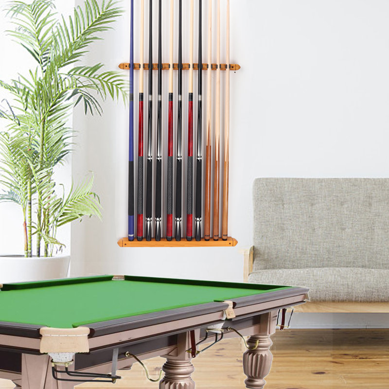 Oak 2-Piece Wall Mounted Pool Cue Rack for 12 Sticks