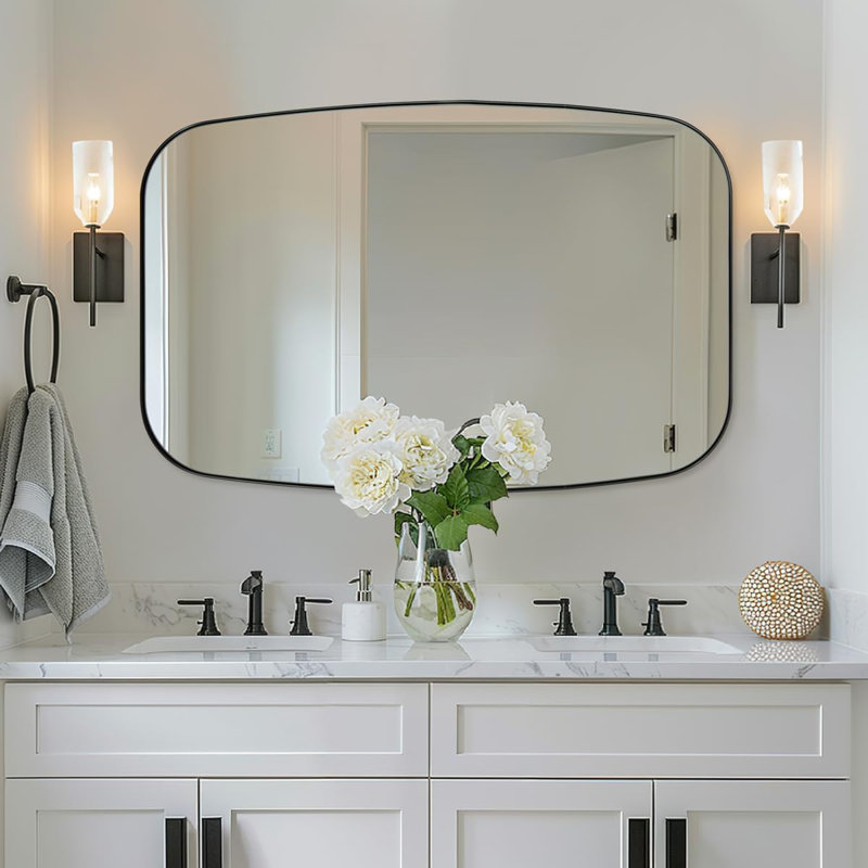 Miroir de salle de bain ovale moderne | Cadre en acier inoxydable, Noir mat, 40 po x 30 po