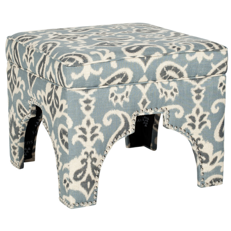 Repose-pieds carré en similicuir de 21,3 po de largeur, Blue/Grey/Off White