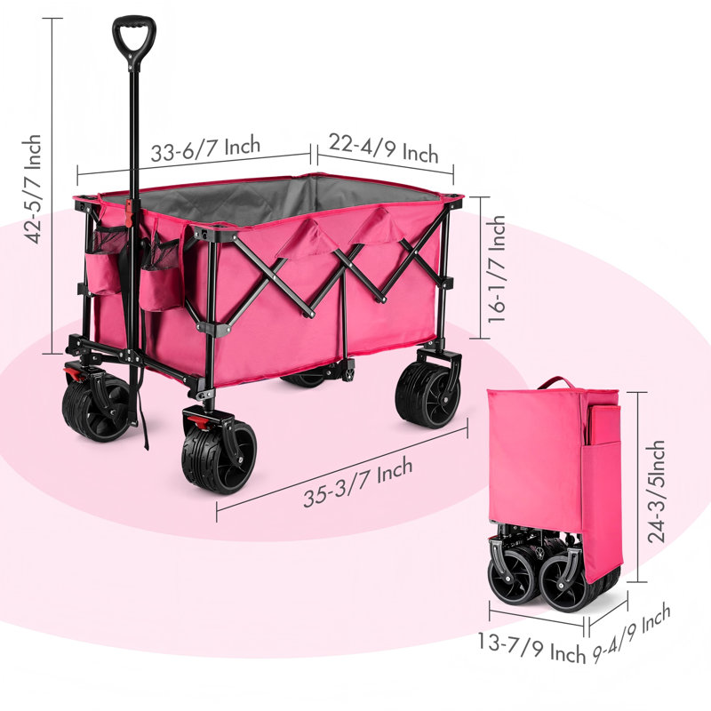 Chariot pliant pliable avec grandes roues, paquet de 1 (rose), Rose