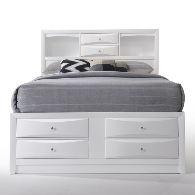 Lit Irlande avec fini blanc et rangement, Grand lit