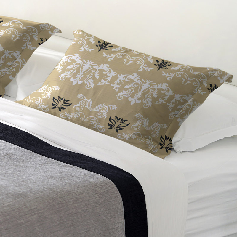 Football Baroque Pattern Pillow Sham, Standard, Microfiber, Gold/White/Black