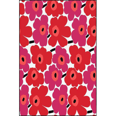 Red Floral Pattern Woven Base Machine Washable Rug