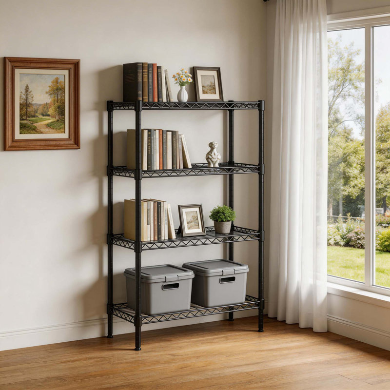 4-Tier Adjustable Heavy-Duty Wire Shelving Unit - Rust-Resistant Space-Saving Storage Rack, Black