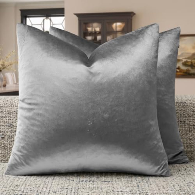 Housses de coussin en velours foncé foncé 16 x 16, Gris