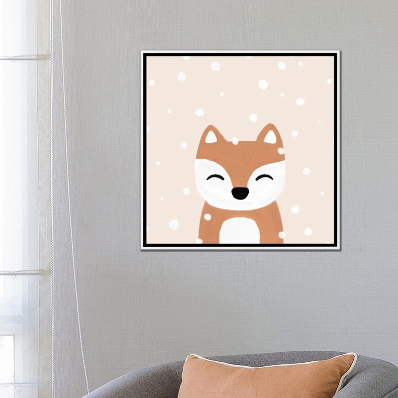 « Snow & Fox » par Orara studio, reproduction d’art, H 26 po x l 26 po x P 1,5 po, Toile blanche encadrée, Pas de tapis