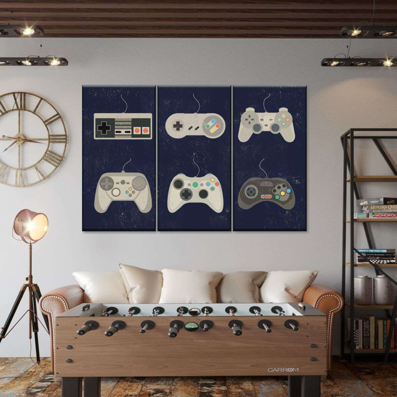 " Video Game Controller Evolution " by Logic Nerds 3 - Pieces, 14" H x 23" W x 1" D