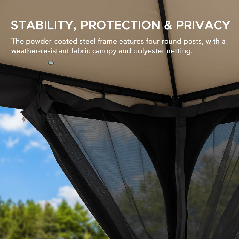 SUNJOY 9x9 2-Tier Steel Frame Gazebo with Netting -, Tan/Khaki