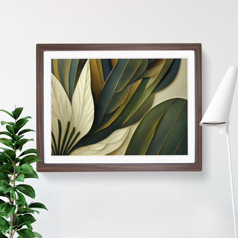 Art Deco Plant Leaf - Framed Print, 25cm H x 34cm W , Brown