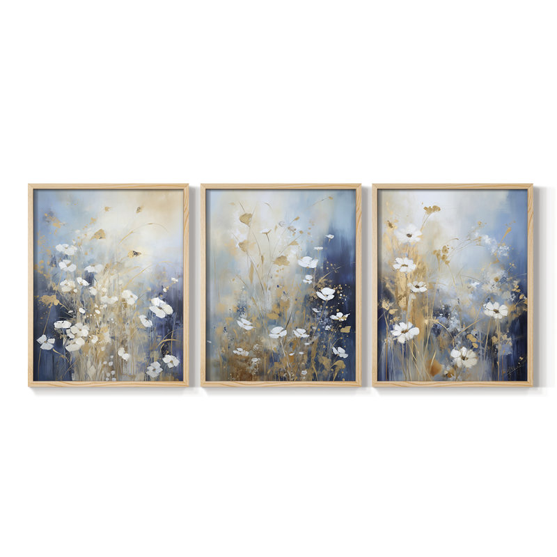 Floral Study  Series  CII  -Set Of 3 Framed Giclee Prints -Ready to, Natural Framed, 10" H x 8" W