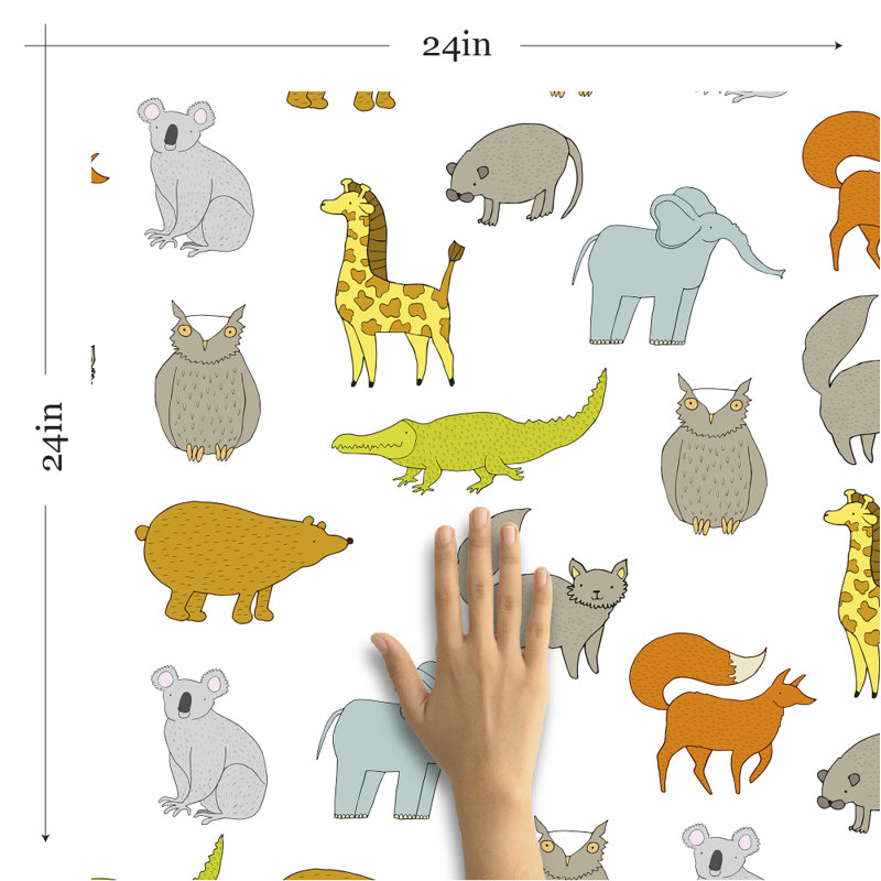 Panneau de papier peint adhésif et adhésif à bébé amovible animaux Viers, L 102 po x l 24 po