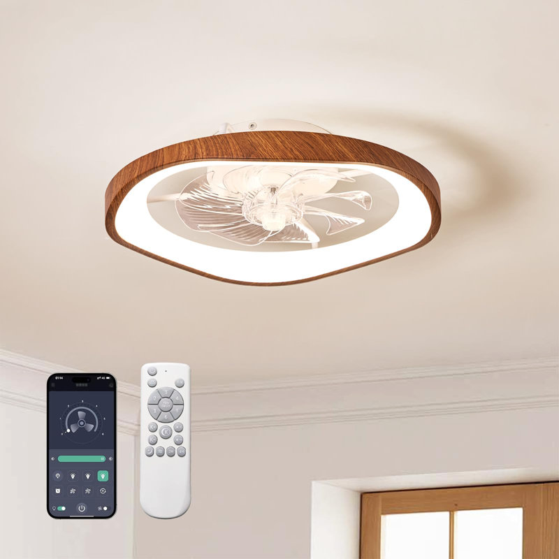20" Flush Mount Modern Dimmable LED Ceiling Fan Light with App / Remote Control, Timer, 3 Color Temperatures