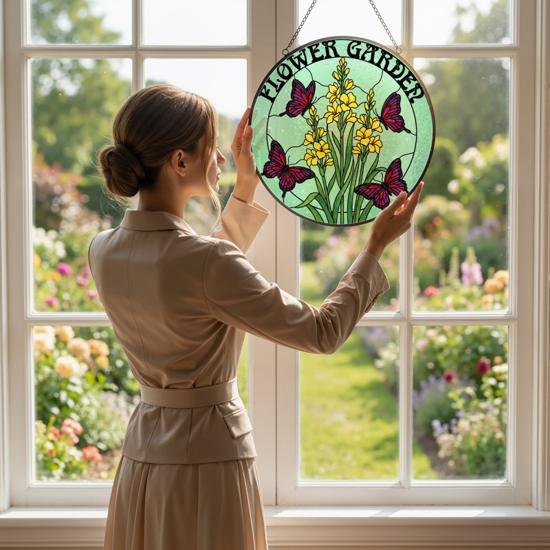Vitrail de jardin en vitrail 12 "H Flower, H 12 po x l 12 po
