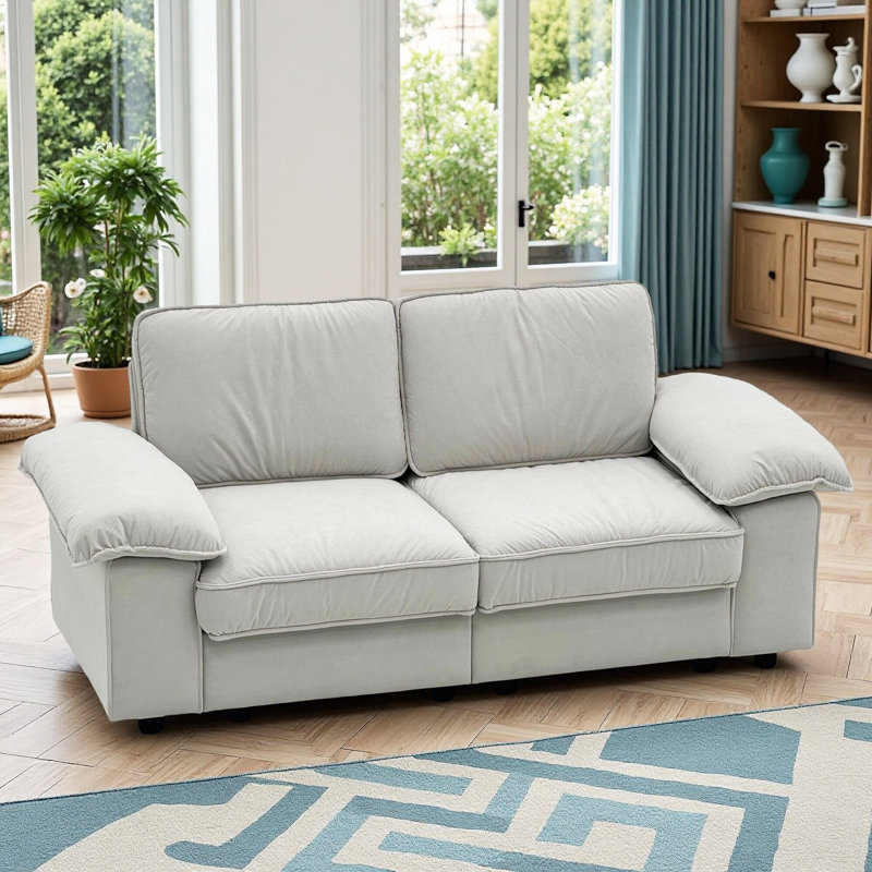 79" Velvet Concealed Storage Double-seater Soft-padded Sofa, White