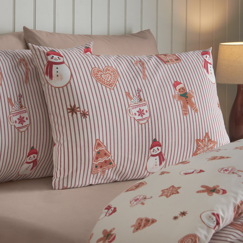 Christmas Duvet Cover Set, Junior Duvet Cover + 1 Standard Pillowcase, Christmas Gingerbread Stripe