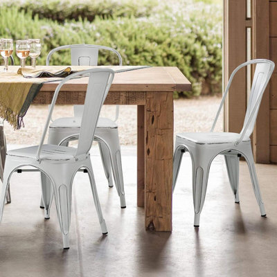 Metal Indoor-outdoor Chairs Distressed Style Kitchen Dining Chairs Stackable Side Chair With Back Set Of 4 (white)