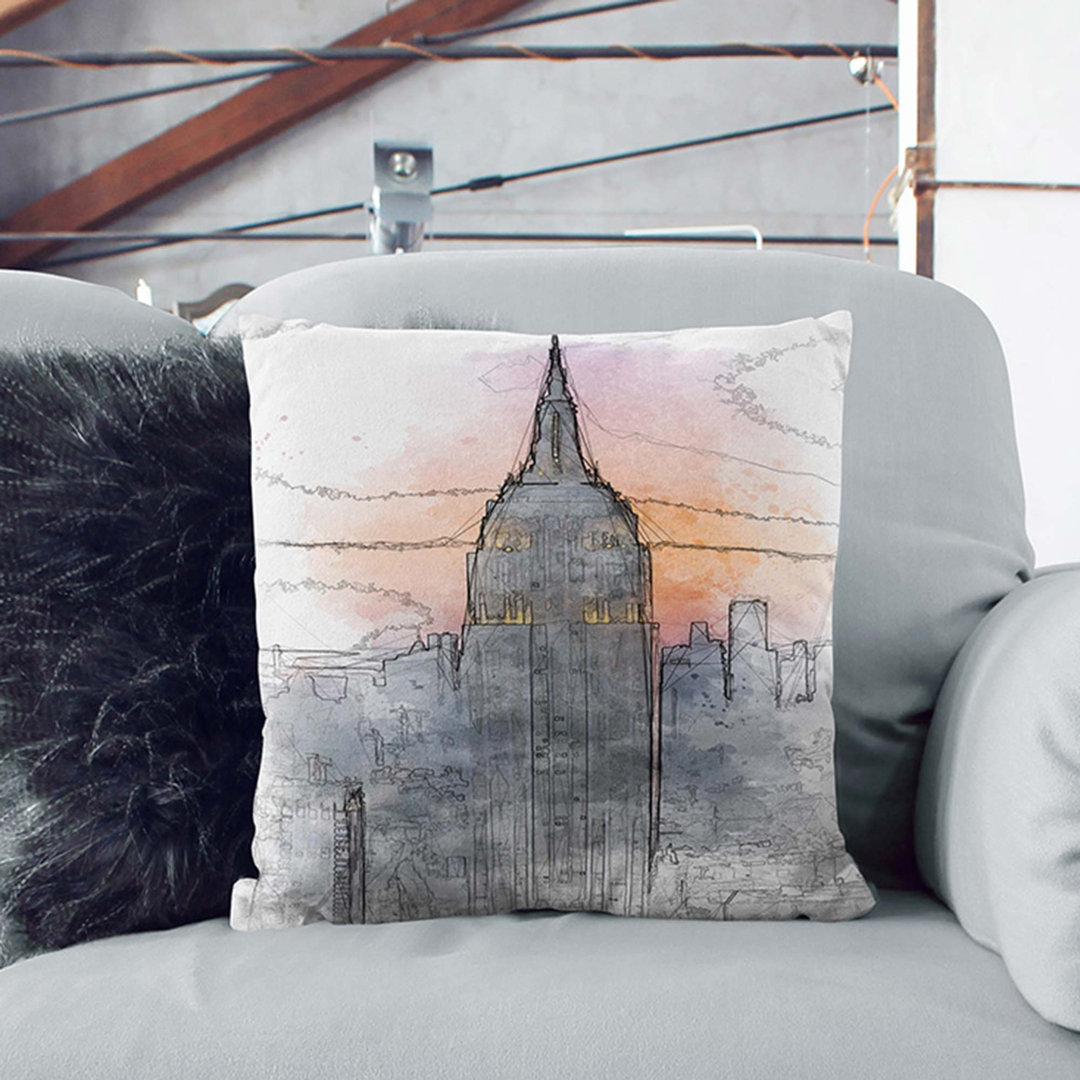 Empire State Building Sunset in Abstract Cushion with Filling