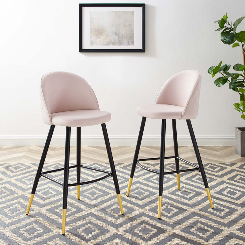 Cordial Performance Velvet Bar Stools - Set of 2, Pink