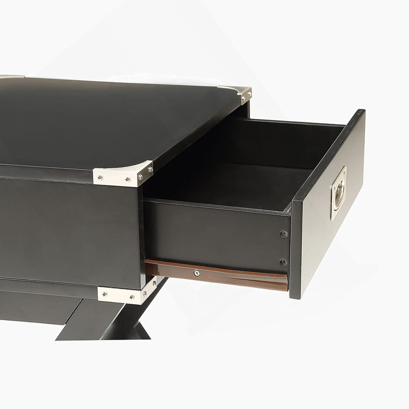 Stylish Side Table With Metal Corners And Flush Mount Drawer, Perfect For Modern And Classic Decor.