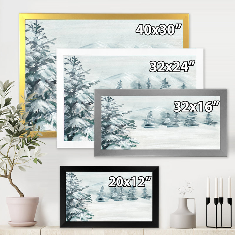 Snowy Pine Trees - Paysages, art mural, Toile avec cadre noir, H 12 po x l 20 po x P 1,5 po