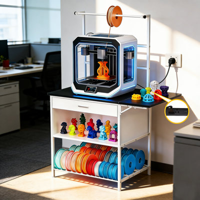 Support d'imprimante 3D avec rangement pour filament, grande table d'imprimante 3D robuste de 41,3 po x 23,6 po, chariot d'imprimante 3D roulant à 360 ° pour atelier studio