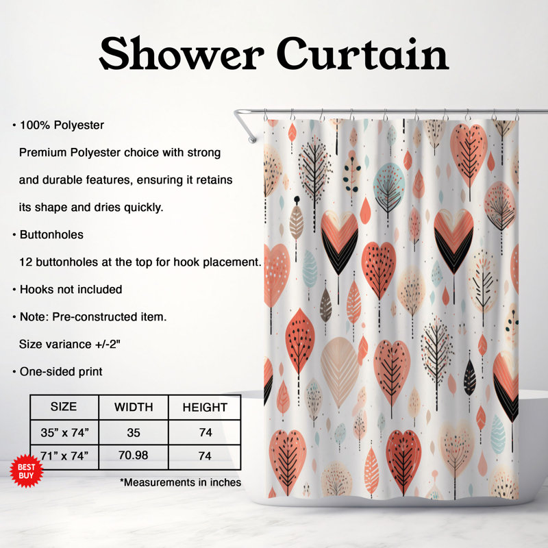 Motifs romantiques - Rideau de douche Premium, H 74 po x l 71 po