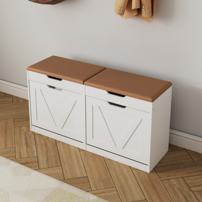 2-Tier Adjustable Shoe Cabinet,Upholstered Shoe Storage Bench With Cabinet