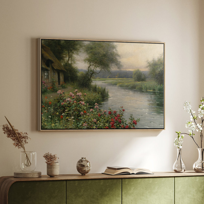 Paysage rétro - CCLVI, H 17 po x l 25 po, Toile argentée avec cadre flottant
