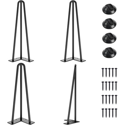 Solid Hairpin Table Legs 16 Inch, Metal Table Legs Heavy Duty 3-Rods 1/2'' Diameter, 880lbs Load Capacity, Set of 4 DIY Projects for Coffee Tables, Desk, Dining Tables, Bench
