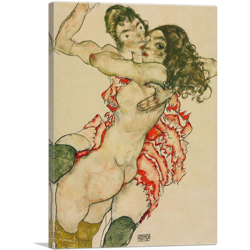Deux femmes embrassant 1915 par Egon Schiele, reproduction d'art sur toile tendue, H 26 po x l 18 po x 1,5 po
