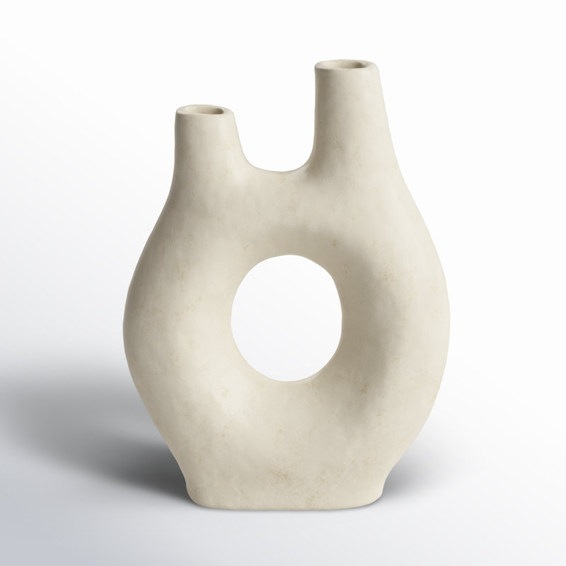 Paper Mache Abstract Rounded Decorative Vase with Double Openings, 11.7" H x 8.55" W x 3.25" D
