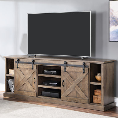 Meuble télé 85 po, sans assemblage, fini, 6 tablettes, pouvant accueillir jusqu'à 95 po de style rustique d'apparence rustique avec assemblage requis, style