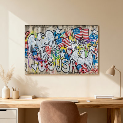 American Eagle, drapeaux, étoiles, États-Unis, art graffiti