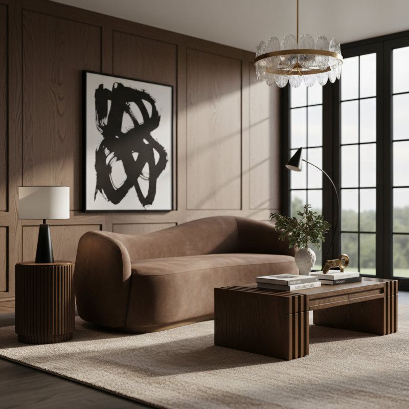 Aldana 92.5" Velvet Upholstered Sofa, Brown Velvet