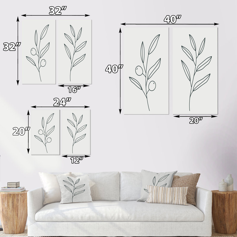 Olive, feuilles d'otaniques et fleur I - ensemble de 2 peintures, H 20 po x l 24 po x P 1 po, Toile tendue