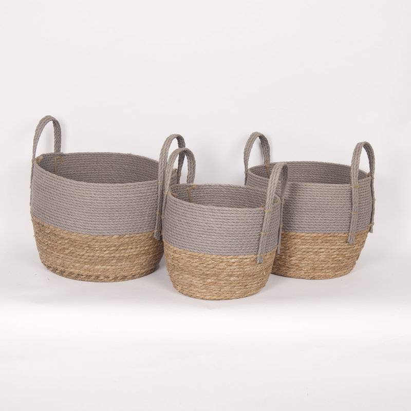 Ensemble de paniers 3 pièces en osier, Beige / gris