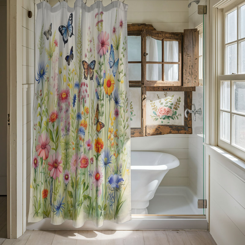 Rideau de douche standard 1 pièce Flora Awakening, H 74 po x l 71 po