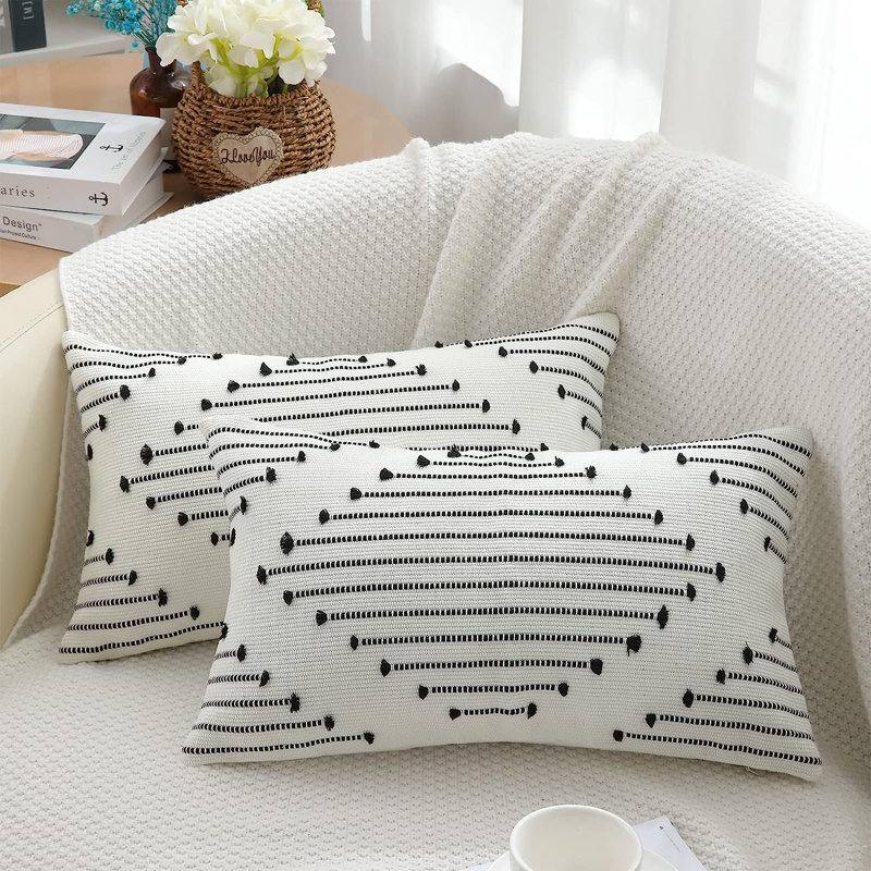 Housse de coussin , Noir / crème / blanc