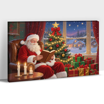 Décoration murale sur toile GUTTATY Christmas, art de lecture père Noël d'hiver, photos de cadeau d'arbre de vacances, peinture sur toile Cozy Living Snowy Window, impression murale festive pour décorations pour la maison, 24 po x 32 po