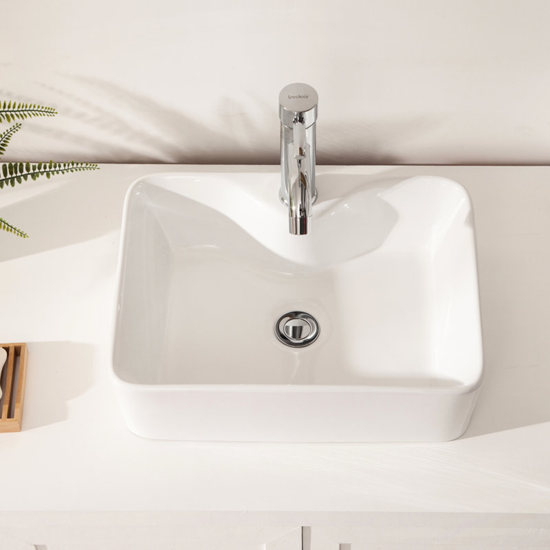 19X15" Modern Ceramic Bathroom Vessel Sink White - Rectangular, Stain , Countertop Mounting Rectangular 19X15, Install